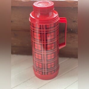 Vintage Aladdin Red Plaid Thermos Farmhouse Decor Travel 12”
